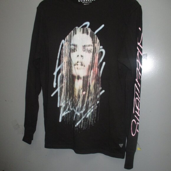 GUESS ECO Shirt Size XS Black With Graphics Long Sleeve 100% Organic Cotton - Picture 12 of 12